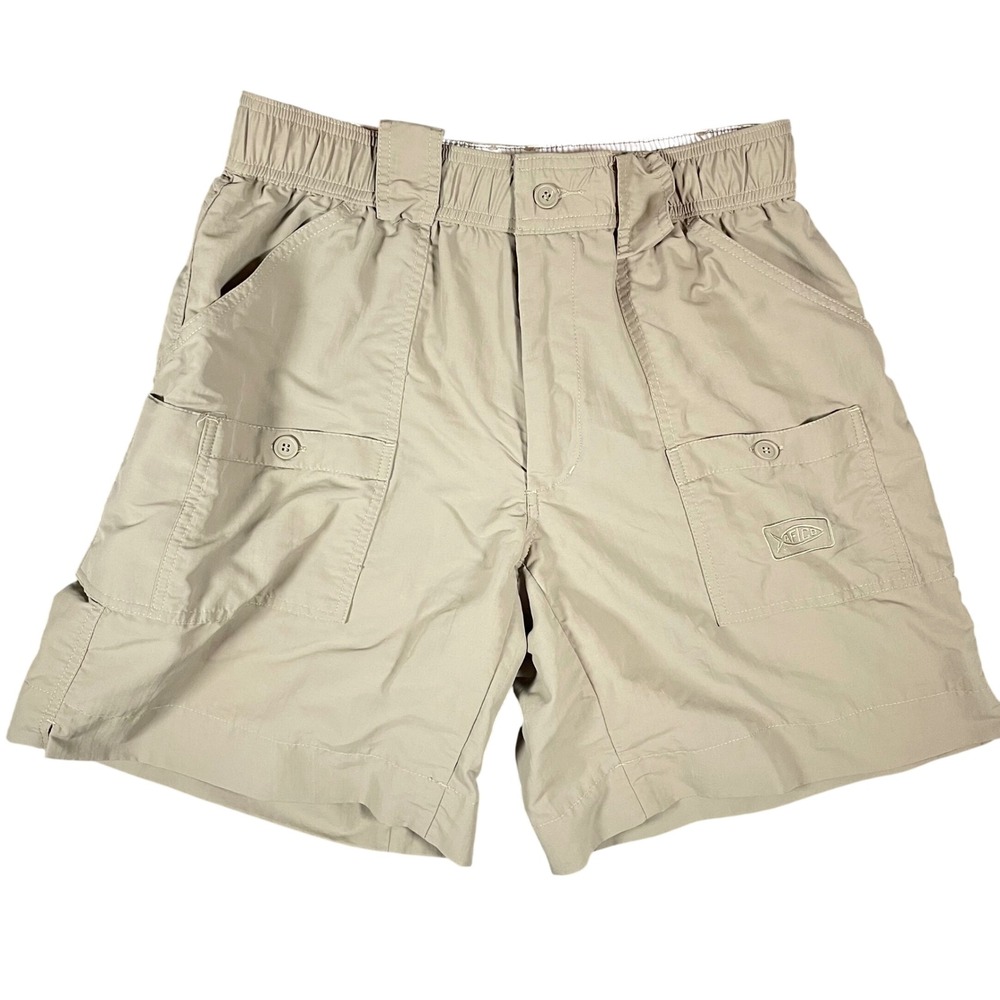 AFTCO Mens Fishing Shorts Size 32 Tan Nylon Elastic Waist Outdoor Gorpcore